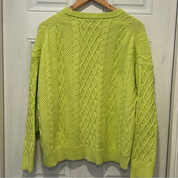 J. Crew Cable Knit 100% Cotton Chartreuse Sweater Women’s Fisherman Crewneck - Picture 5 of 12